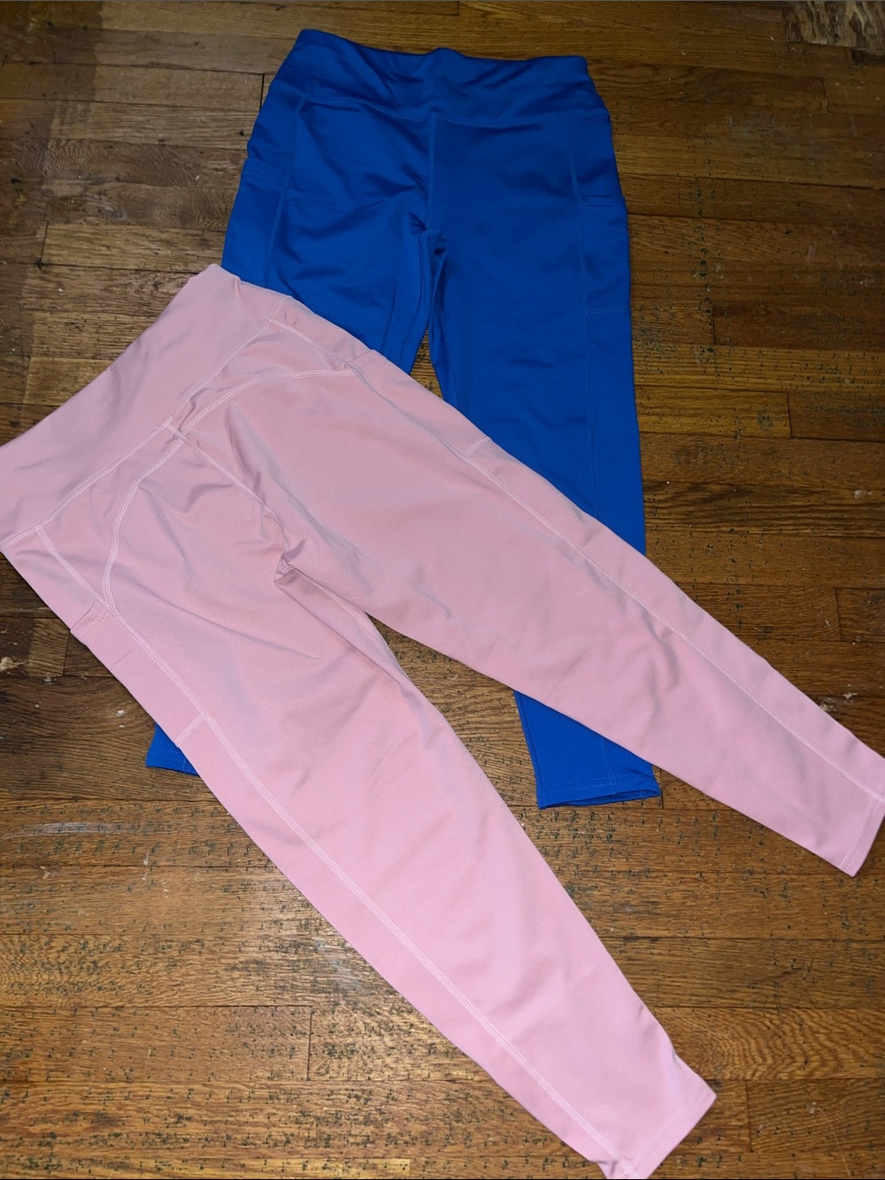2 High-Rise Pink & Blue Performance Leggings with Side Pockets - Size XL